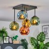 Ripoll ceiling light, globe light blue, gold, green, coppery, 5-light sources