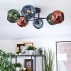 Ripoll ceiling light, globe light blue, green, coppery, 6-light sources