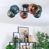 Ripoll ceiling light, globe light blue, green, coppery, 6-light sources