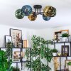 Ripoll ceiling light, globe light blue, gold, green, 6-light sources