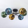 Ripoll ceiling light, globe light blue, gold, green, 6-light sources