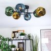 Ripoll ceiling light, globe light blue, gold, green, 6-light sources