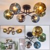 Ripoll ceiling light, globe light blue, chrome, gold, green, Smoke-coloured, 6-light sources