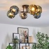 Ripoll ceiling light, globe light blue, chrome, gold, green, Smoke-coloured, 6-light sources