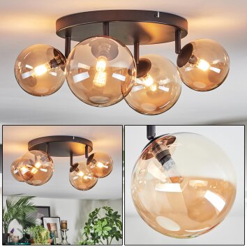 Chehalis ceiling light, globe light Amber, 4-light sources