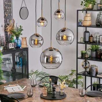 Koyoto hanging light, globe light, pendant light gold, black, 5-light sources