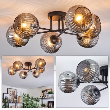 Ripoll ceiling light, globe light Smoke-coloured, 6-light sources