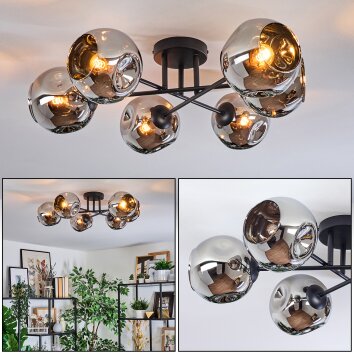 Ripoll ceiling light, globe light chrome, Smoke-coloured, 6-light sources