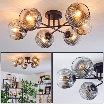 Ripoll ceiling light, globe light clear, Smoke-coloured, 6-light sources