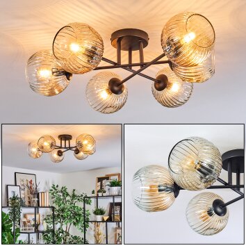 Ripoll ceiling light, globe light Amber, clear, 6-light sources