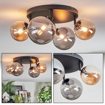 Chehalis ceiling light, globe light Amber, Smoke-coloured, 4-light sources
