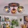 Koyoto ceiling light, globe light blue, green, coppery, 3-light sources