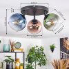 Koyoto ceiling light, globe light blue, green, coppery, 3-light sources