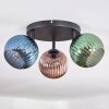 Koyoto ceiling light, globe light blue, green, coppery, 3-light sources