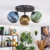 Koyoto ceiling light, globe light blue, gold, green, 3-light sources