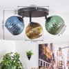 Koyoto ceiling light, globe light blue, gold, green, 3-light sources