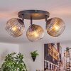 Koyoto ceiling light, globe light clear, Smoke-coloured, 3-light sources
