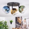 Koyoto ceiling light, globe light blue, gold, green, clear, 3-light sources