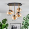 Gastor ceiling light, globe light brass, black, 5-light sources