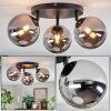 Chehalis ceiling light, globe light 48.5 cm chrome, Smoke-coloured, 3-light sources