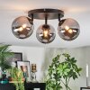 Chehalis ceiling light, globe light 48.5 cm chrome, Smoke-coloured, 3-light sources