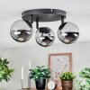 Chehalis ceiling light, globe light 44 cm chrome, Smoke-coloured, 3-light sources