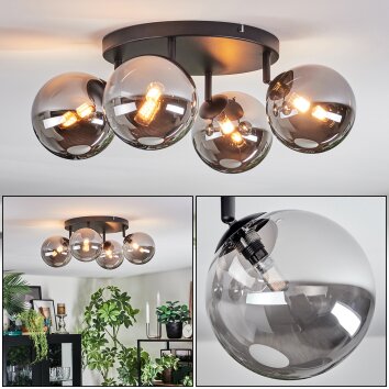 Chehalis ceiling light, globe light chrome, Smoke-coloured, 4-light sources
