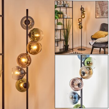 Koyoto globe light, floor lamp blue, gold, green, clear, coppery, 6-light sources