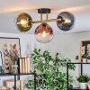 Gastor ceiling light, globe light gold, black, 3-light sources