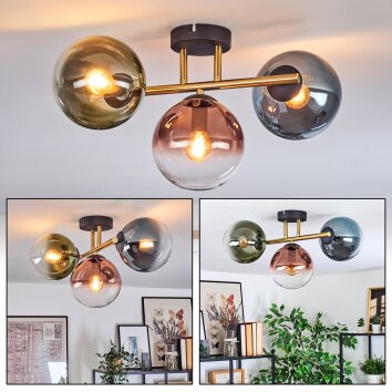 Gastor ceiling light, globe light gold, black, 3-light sources