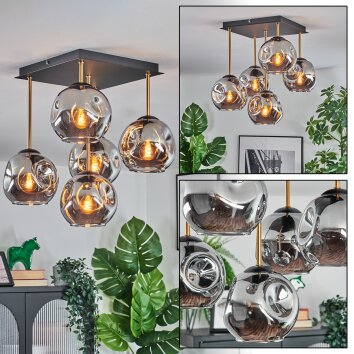 Ripoll ceiling light, globe light gold, black, 5-light sources