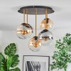 Gastor ceiling light, globe light brass, black, 5-light sources