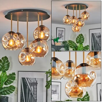 Ripoll ceiling light, globe light brass, black, 5-light sources