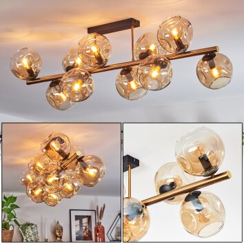 Ripoll ceiling light, globe light gold, black, 10-light sources