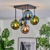 Gastor ceiling light, globe light 37 cm blue, chrome, green, Smoke-coloured, 5-light sources