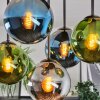 Gastor ceiling light, globe light 37 cm blue, chrome, green, Smoke-coloured, 5-light sources