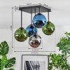 Gastor ceiling light, globe light 37 cm blue, chrome, green, Smoke-coloured, 5-light sources