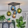 Gastor ceiling light, globe light 37 cm blue, chrome, green, Smoke-coloured, 5-light sources
