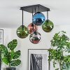 Gastor ceiling light, globe light blue, chrome, green, coppery, Smoke-coloured, 5-light sources