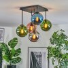 Gastor ceiling light, globe light blue, chrome, green, coppery, Smoke-coloured, 5-light sources