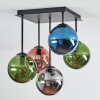 Gastor ceiling light, globe light blue, chrome, green, coppery, Smoke-coloured, 5-light sources