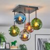 Gastor ceiling light, globe light blue, chrome, green, coppery, Smoke-coloured, 5-light sources