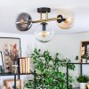 Gastor ceiling light, globe light gold, black, 3-light sources