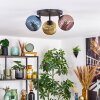 Koyoto ceiling light, globe light blue, gold, coppery, 3-light sources