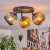 Koyoto ceiling light, globe light blue, gold, coppery, 3-light sources