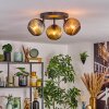 Koyoto ceiling light, globe light blue, gold, coppery, 3-light sources