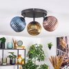Koyoto ceiling light, globe light blue, gold, coppery, 3-light sources