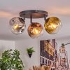 Ripoll ceiling light, globe light chrome, gold, clear, coppery, Smoke-coloured, 3-light sources