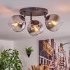 Koyoto ceiling light, globe light chrome, clear, Smoke-coloured, 3-light sources