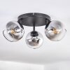 Koyoto ceiling light, globe light chrome, clear, Smoke-coloured, 3-light sources